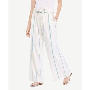Ann Taylor Tie Waist Striped Linen Wide Leg Pants